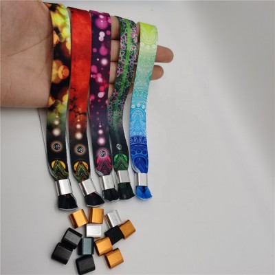 Custom Promotion Cheap Event Textile Polyester Festival Fabric Jacquard Woven Bracelet Wedding Wristband With Slide Lock