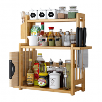 Multi-functional 3 Tier Bamboo Kitchen Countertop Spice Organizer Rack Storage Shelf With Cutting Board Knife Utensils Holder