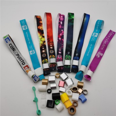 Custom Festival Fabric Cloth Wristbands with Single Use Plastic Snap Closure Clip