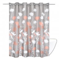 Custom Printed Polyester Waterproof Fabric Hookless Brown Bathroom Curtain For Wholesale