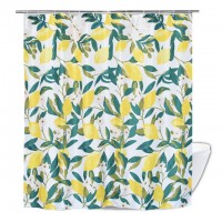 Allover Fruits Yellow Lemon White Flower Polyester Fabric Waterproof Shower Curtain